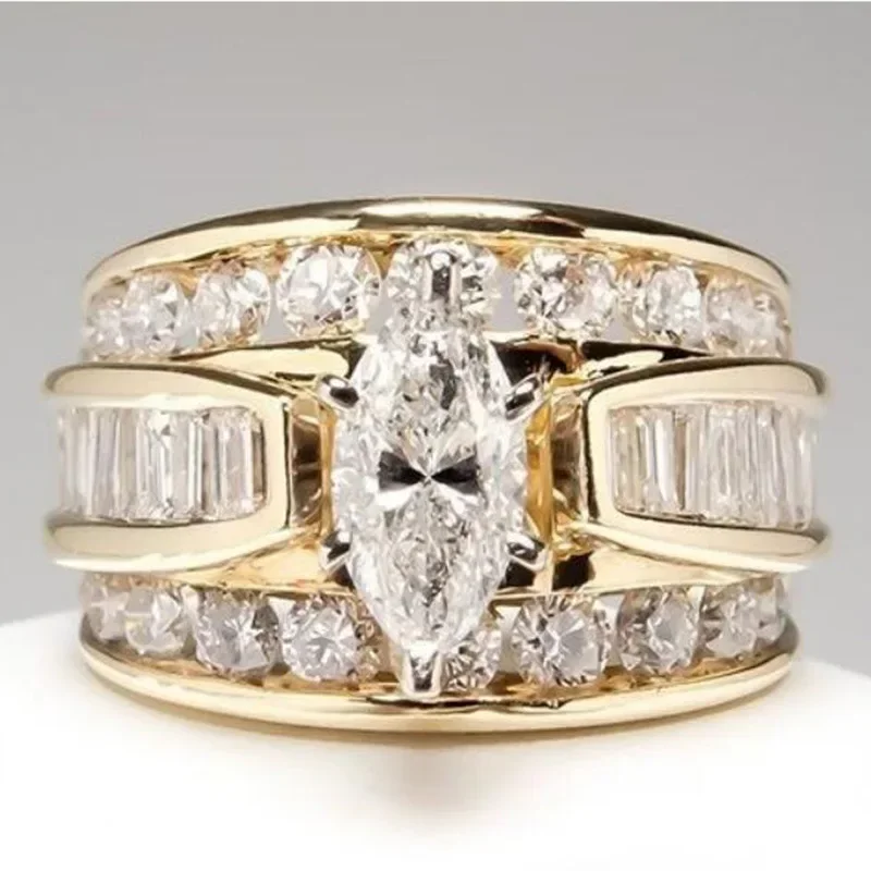 Vintage Diamond 18K White Gold Ring Gemstone Wedding Ring for Women Pure Topaz Bague Anel Jewelry Anillos De Bizuteria Gemstone