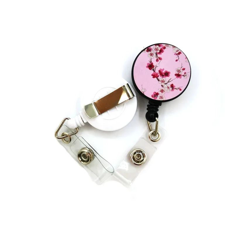 Pink Cherry blossoms Retractable Badge Reel Lanyard Nurse ID Business Credit Card Work Card Office Student Clips Card Cover Bag