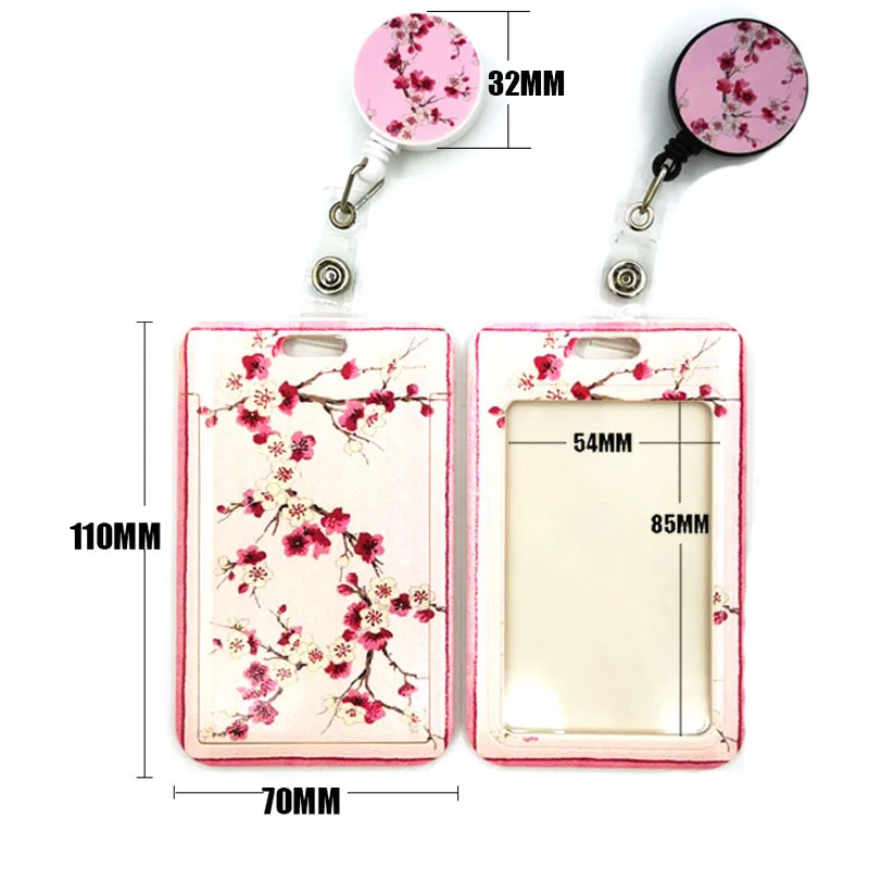 Pink Cherry blossoms Retractable Badge Reel Lanyard Nurse ID Business Credit Card Work Card Office Student Clips Card Cover Bag