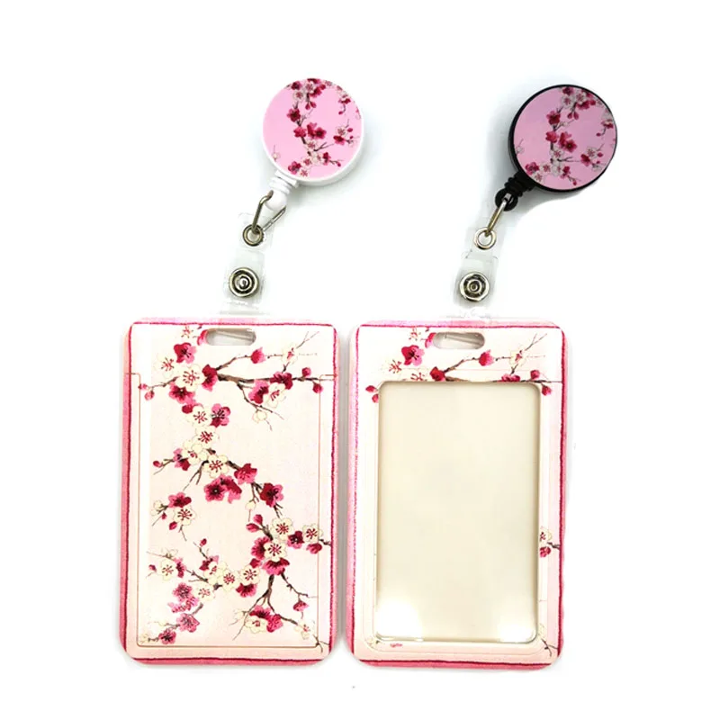 Pink Cherry blossoms Retractable Badge Reel Lanyard Nurse ID Business Credit Card Work Card Office Student Clips Card Cover Bag