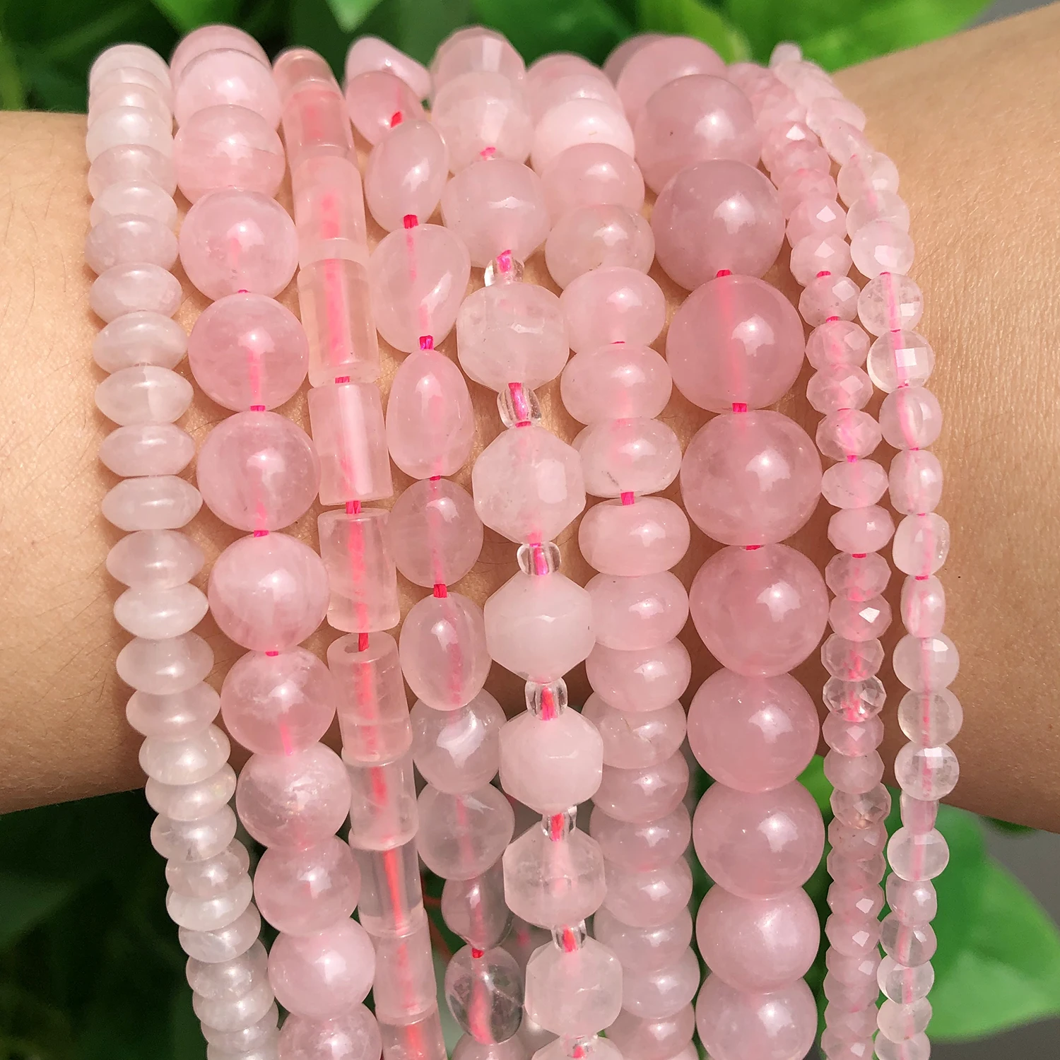 Natural Rose Quartz Beads Matte Pink Crystal Heart Faceted Round Loose Stone Beads for Jewelry Making DIY Handmade Bracelet