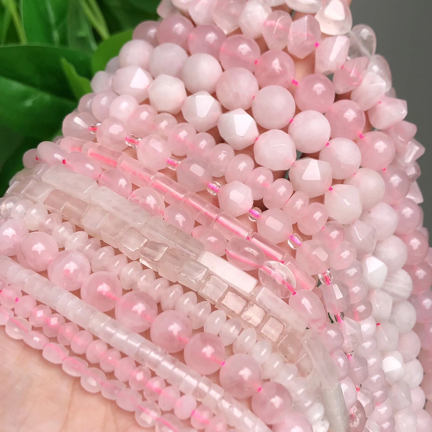 Natural Rose Quartz Beads Matte Pink Crystal Heart Faceted Round Loose Stone Beads for Jewelry Making DIY Handmade Bracelet