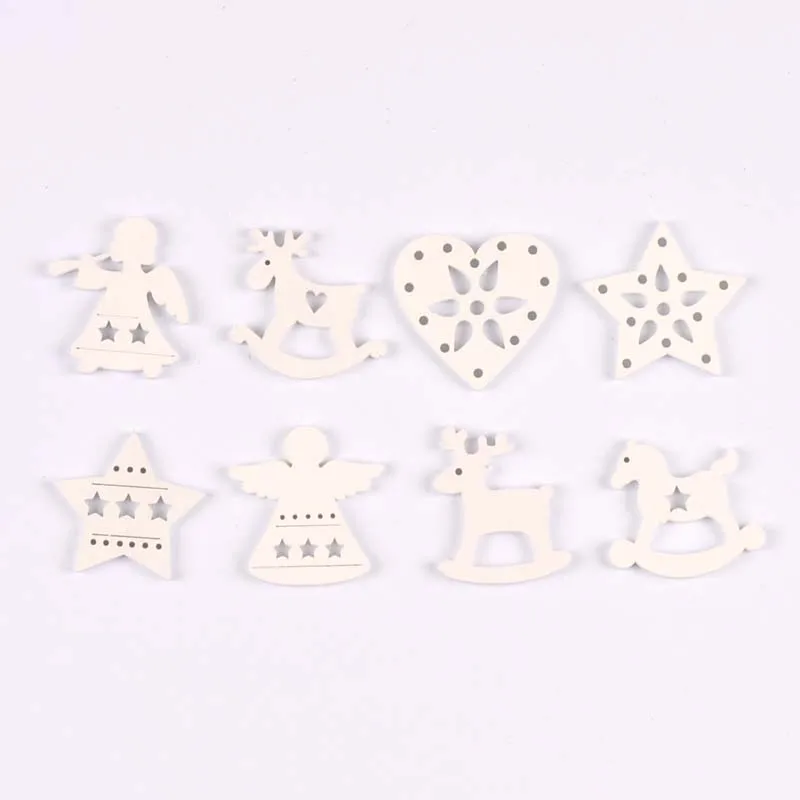 50pcs 26-30mm Wood Crafts white angels/stars/wood horse DIY Scrapbooking For Wooden Ornament Home Decoration Sewing Accessories