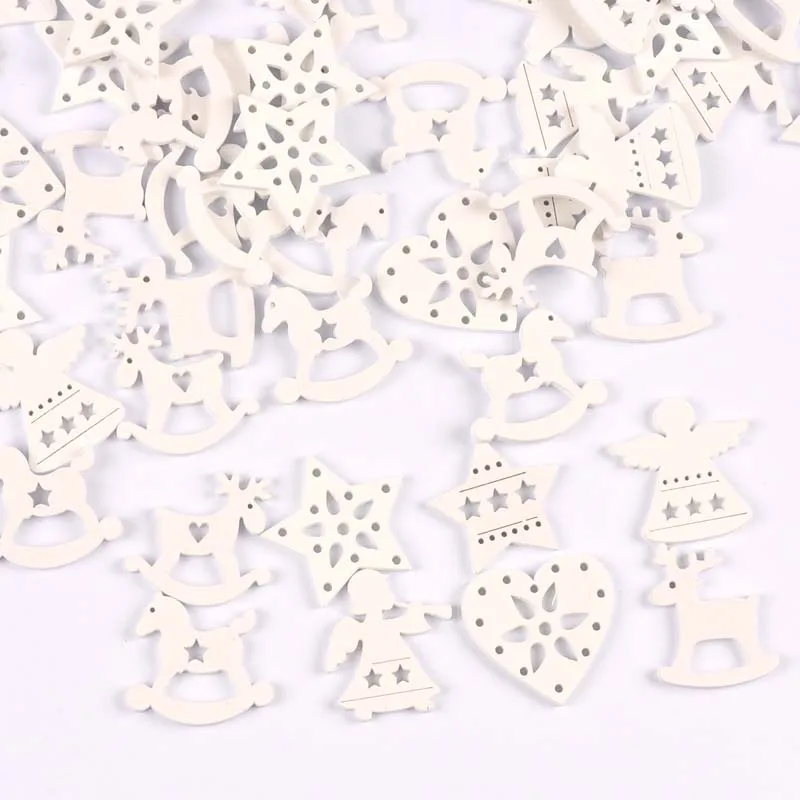 50pcs 26-30mm Wood Crafts white angels/stars/wood horse DIY Scrapbooking For Wooden Ornament Home Decoration Sewing Accessories