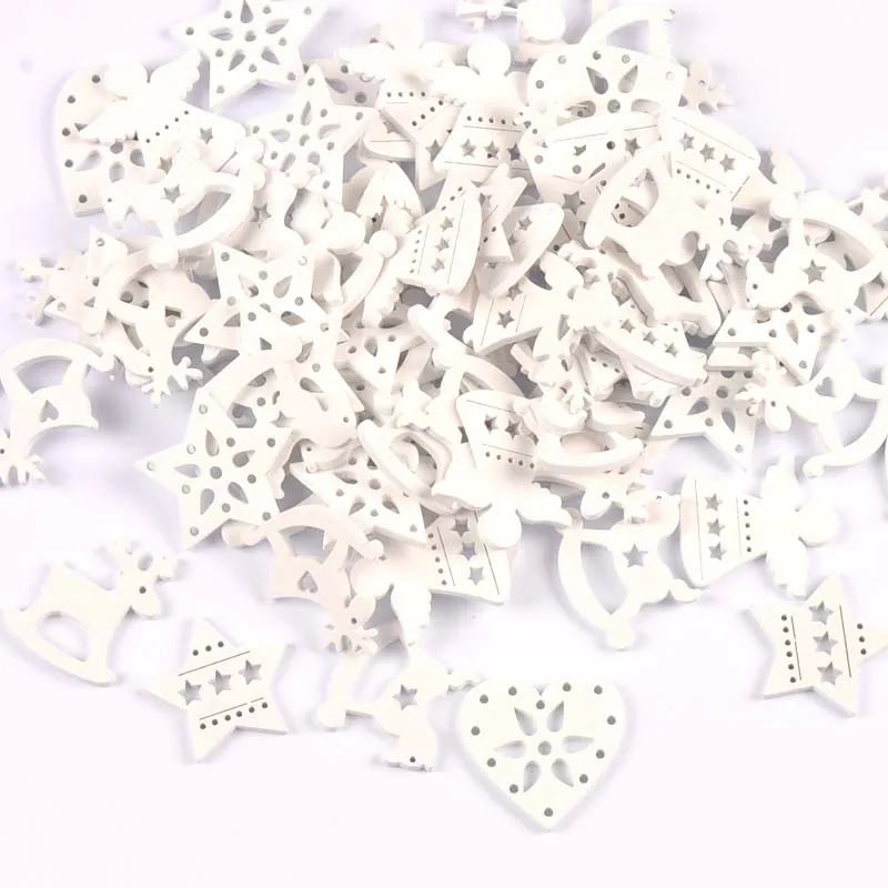 50pcs 26-30mm Wood Crafts white angels/stars/wood horse DIY Scrapbooking For Wooden Ornament Home Decoration Sewing Accessories