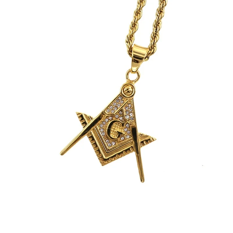 Trendy AG Masonic Pendant Necklace Men's Women's Necklace Fashion Bohemia Far Crystal Inlaid Pendant Accessories Party Jewelry