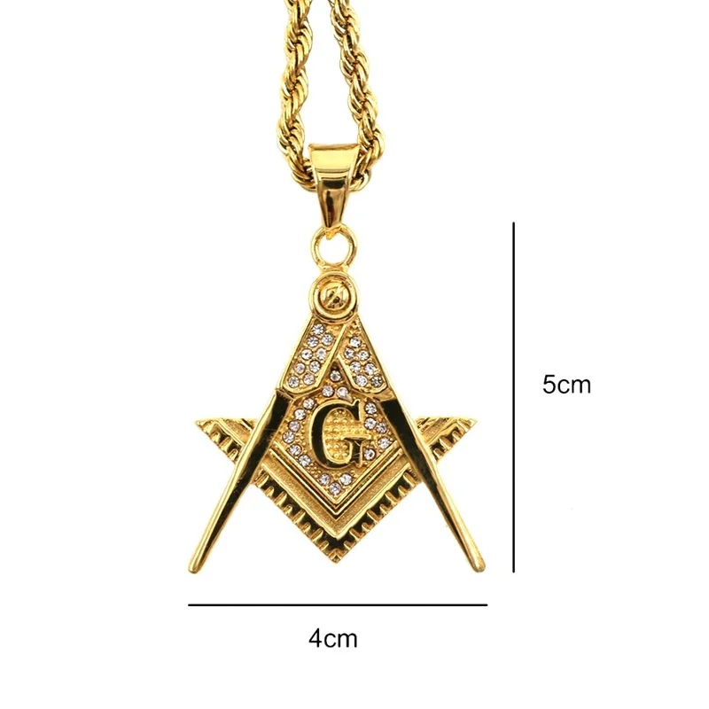 Trendy AG Masonic Pendant Necklace Men's Women's Necklace Fashion Bohemia Far Crystal Inlaid Pendant Accessories Party Jewelry