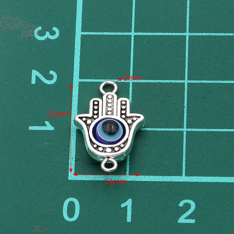 10PCS 13*22mm Fatima Hamsa Hand 10 Color Evil Eye Spacer Bead Connector For DIY Bracelets Necklace Jewelry Handmade Making