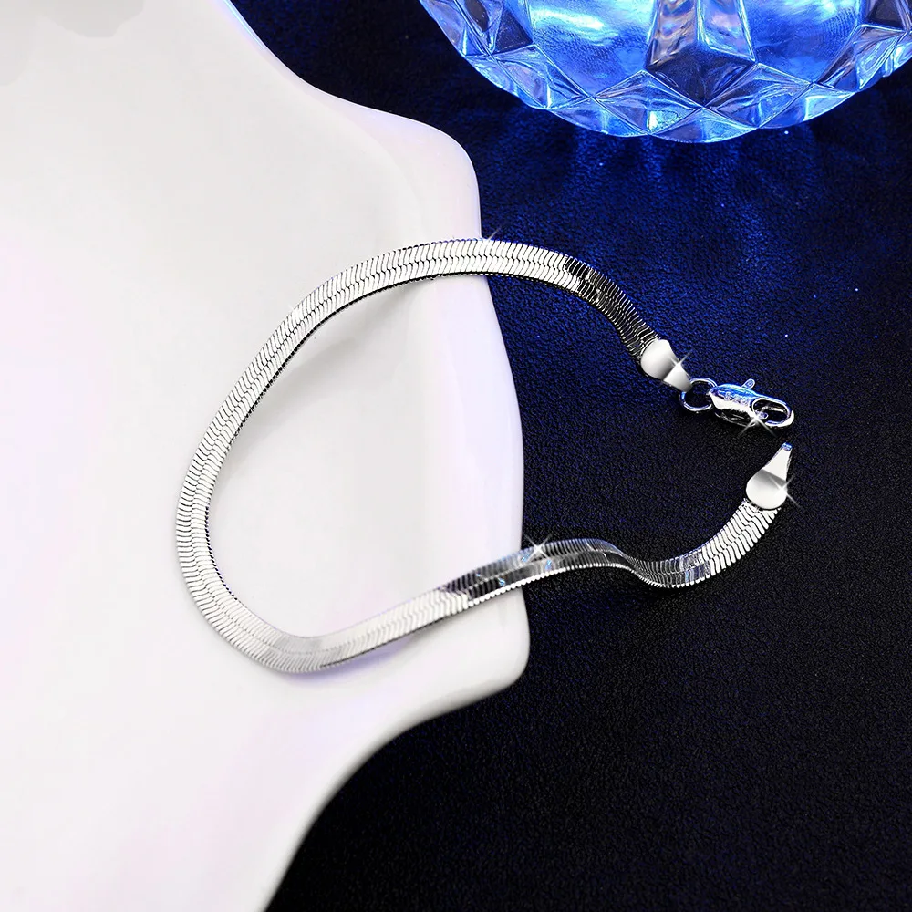 Ins Style 925 Sterling Silver Bracelet 4mm20cm Blade Snake Bone Bracelet For Men & Women Jewelry Gifts