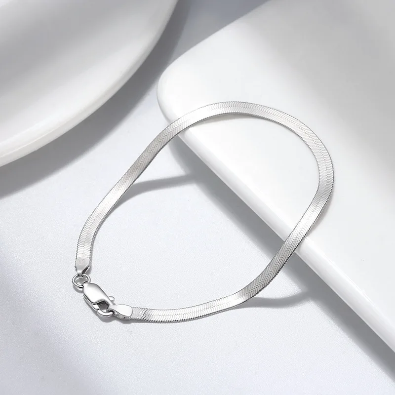 Ins Style 925 Sterling Silver Bracelet 4mm20cm Blade Snake Bone Bracelet For Men & Women Jewelry Gifts