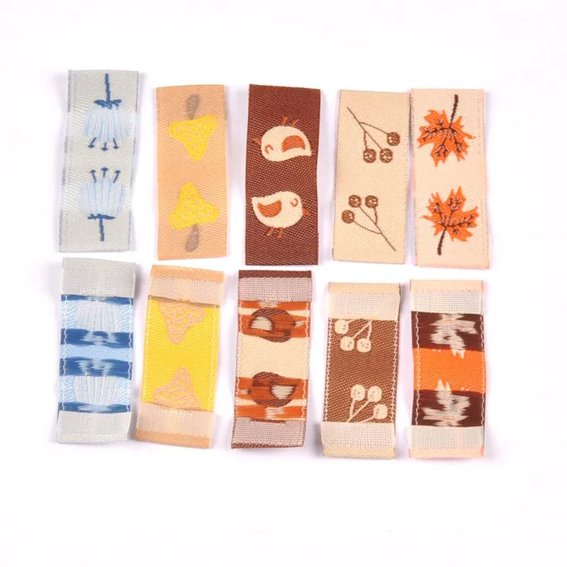 Maple Leaf/bird Pattern 50pcs Handmade Woven Label For Clothing Care Labels Cartoon Shoes Bags Garment Tags 15x40mm CP3159