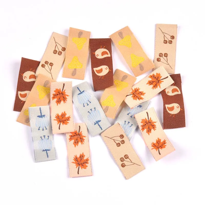 Maple Leaf/bird Pattern 50pcs Handmade Woven Label For Clothing Care Labels Cartoon Shoes Bags Garment Tags 15x40mm CP3159