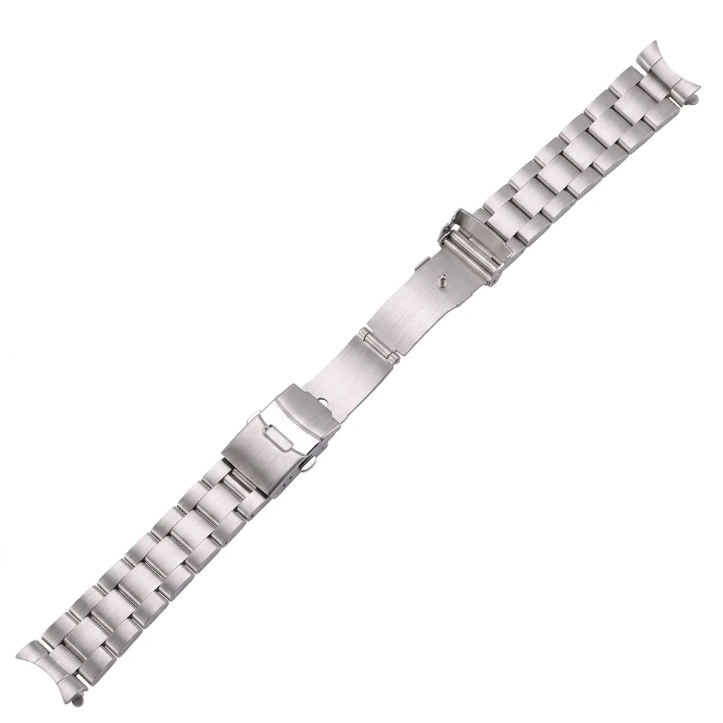 Brushed Curved End Watch Band Compatible with SKX007 SKX009 20mm 22mm Silver Black Stainless Steel Metal Bracelet Strap