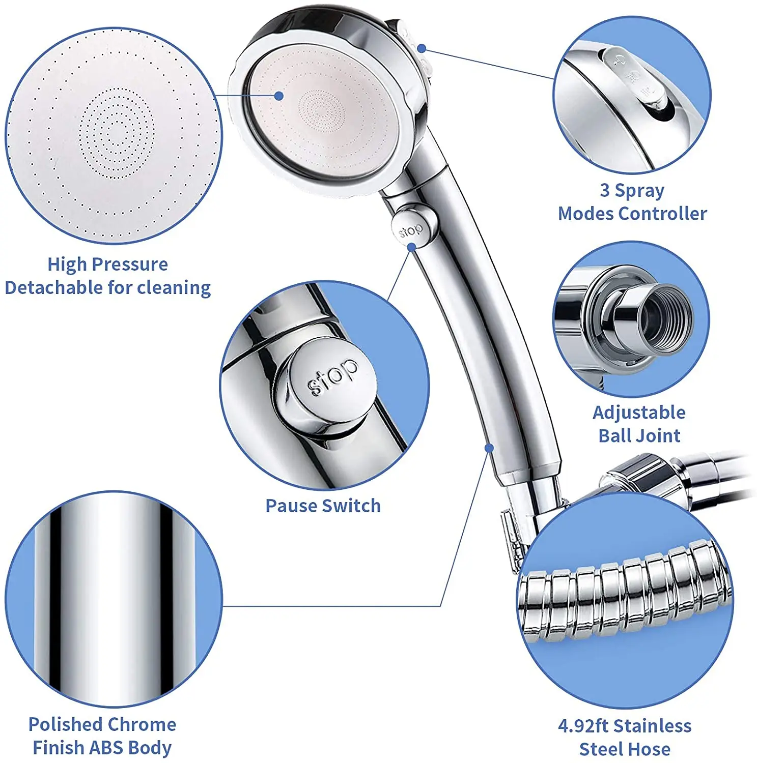 Universal Bath Showerhead High Pressure Rainfall 3 Modes Adjustable Water Saving Luxury Home Hotel Sprayer Bathroom Shower Head