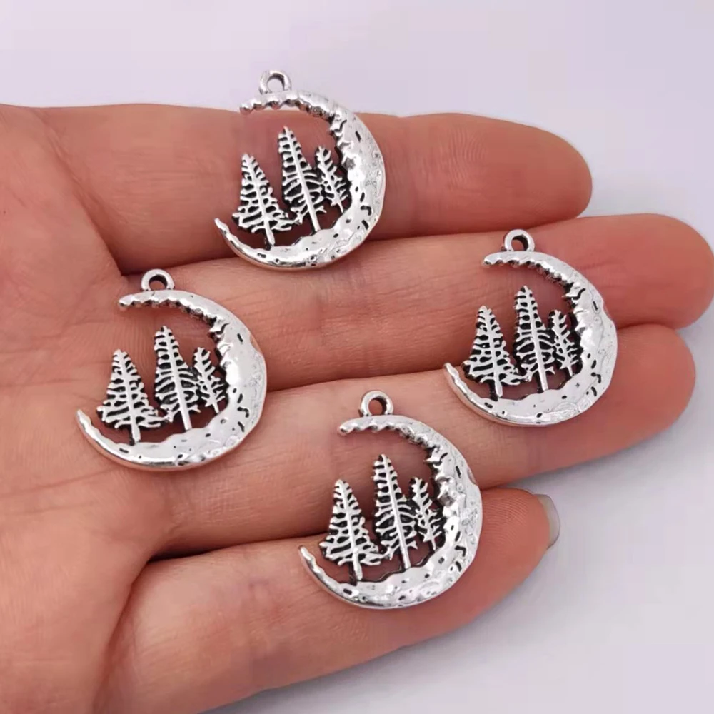 5pcs New Pine Tree Crescent Moon Pendant Charm for DIY Women Man Accessories