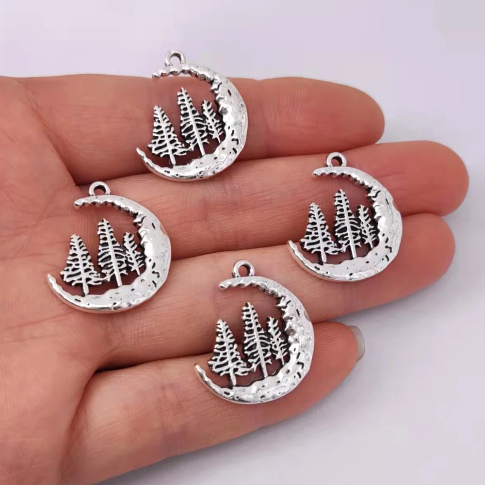 5pcs New Pine Tree Crescent Moon Pendant Charm for DIY Women Man Accessories