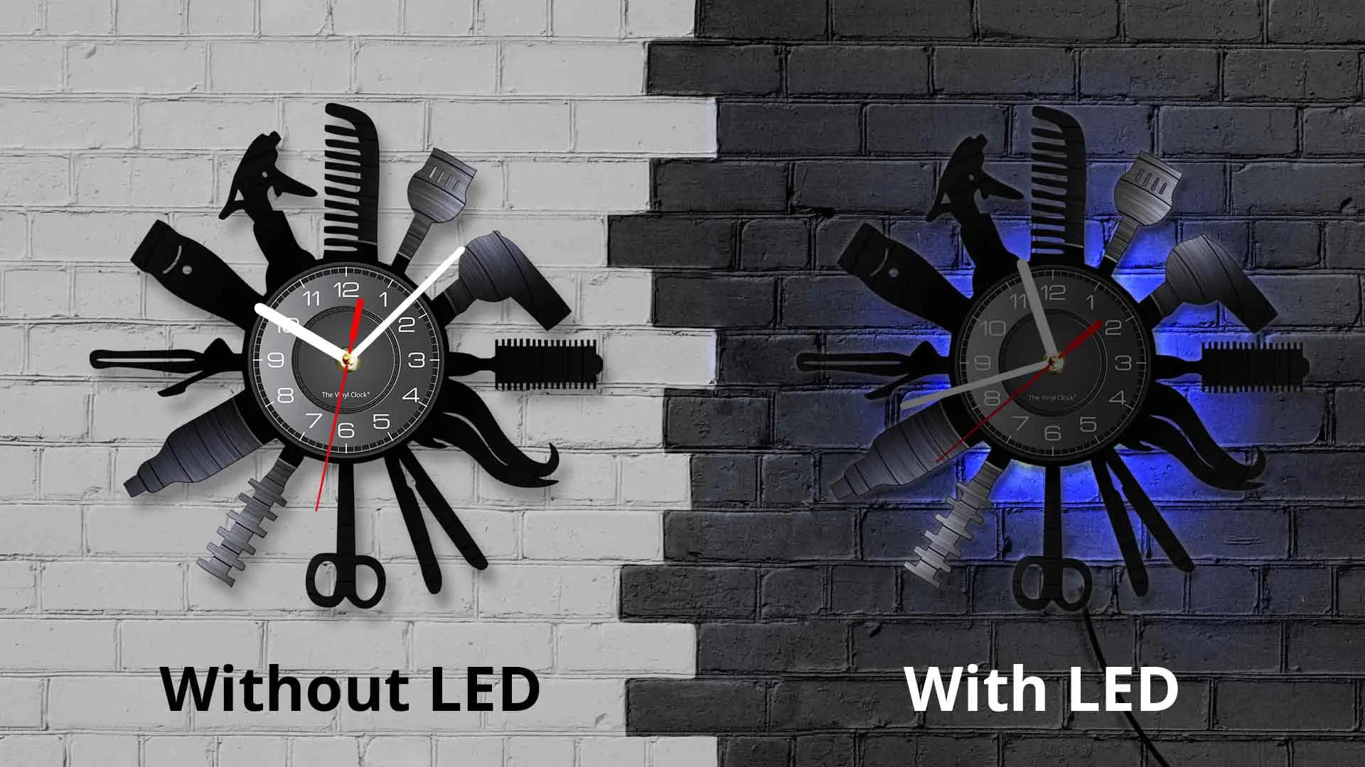 Hairdressing Tools Barber Shop Wall Clock Hair Salon Decor Color Changing Contemporary Hairdressing Watch Gift For Hairdressers