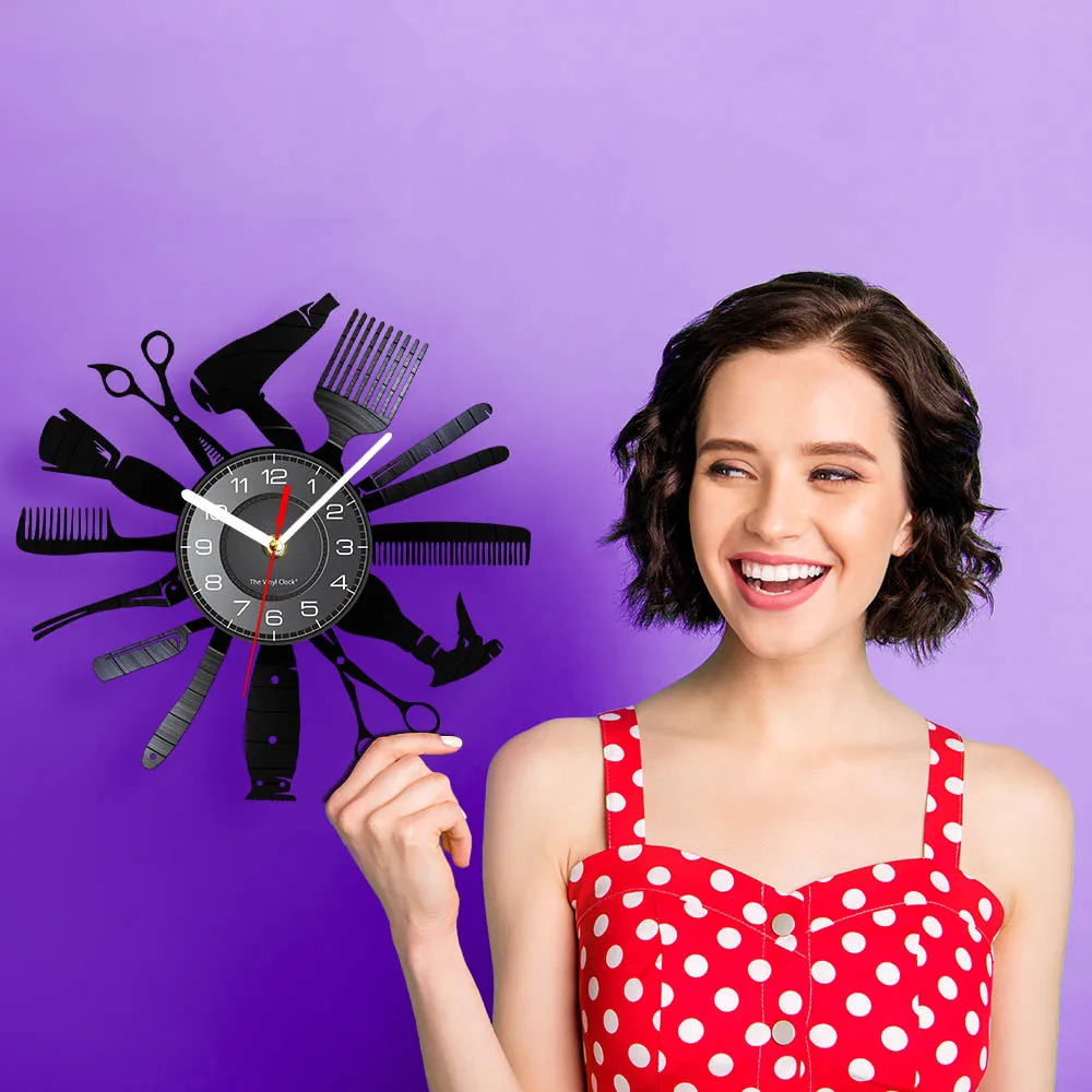 Hairdressing Tools Barber Shop Wall Clock Hair Salon Decor Color Changing Contemporary Hairdressing Watch Gift For Hairdressers