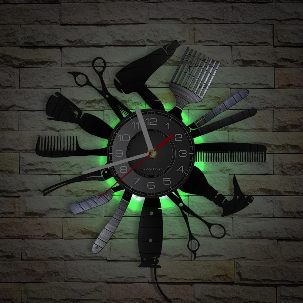 Hairdressing Tools Barber Shop Wall Clock Hair Salon Decor Color Changing Contemporary Hairdressing Watch Gift For Hairdressers