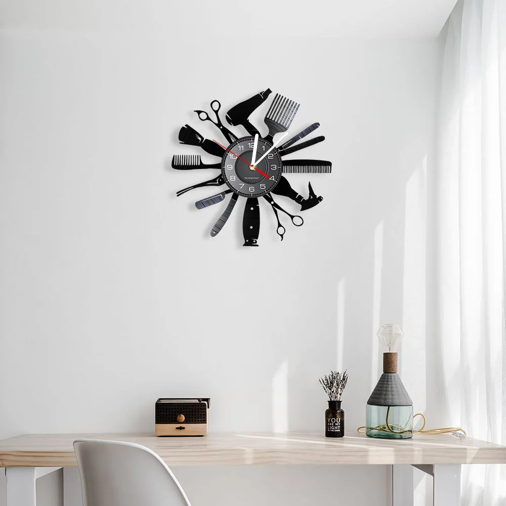 Hairdressing Tools Barber Shop Wall Clock Hair Salon Decor Color Changing Contemporary Hairdressing Watch Gift For Hairdressers