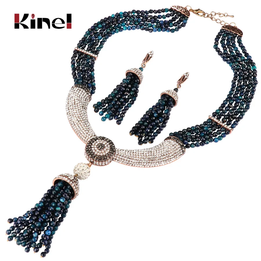 Kinel Luxury 585 Rose Gold Crystal Flower Earrings Ring Sets for Women Natural Zircon Bridal Wedding Vintage Jewelry Sets