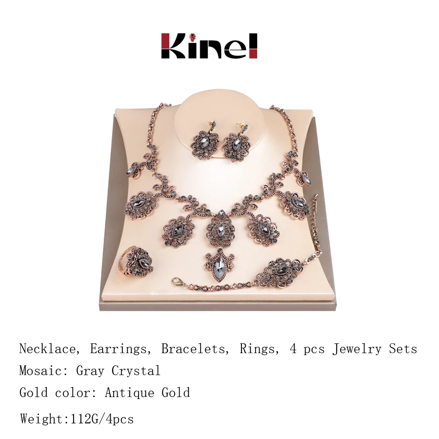 Kinel Luxury 585 Rose Gold Crystal Flower Earrings Ring Sets for Women Natural Zircon Bridal Wedding Vintage Jewelry Sets