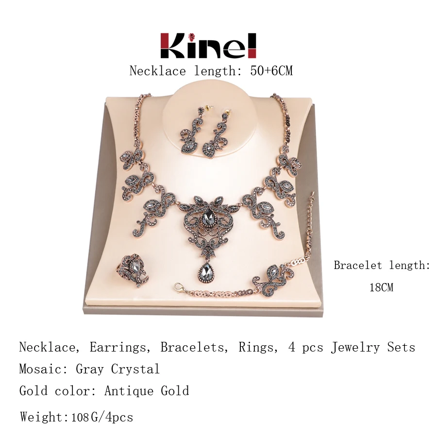 Kinel Luxury 585 Rose Gold Crystal Flower Earrings Ring Sets for Women Natural Zircon Bridal Wedding Vintage Jewelry Sets