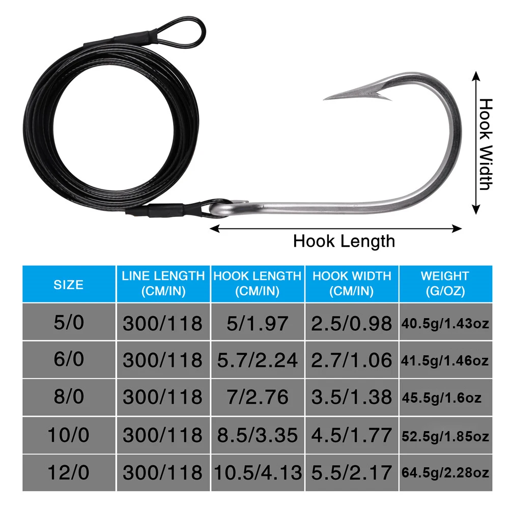 Big game Fishing Hooks 400LB Trolling Casting Tuna Jig rig Nylon Coated Cable Steel Wire Leader Saltwater Shark Toothy Fishhooks
