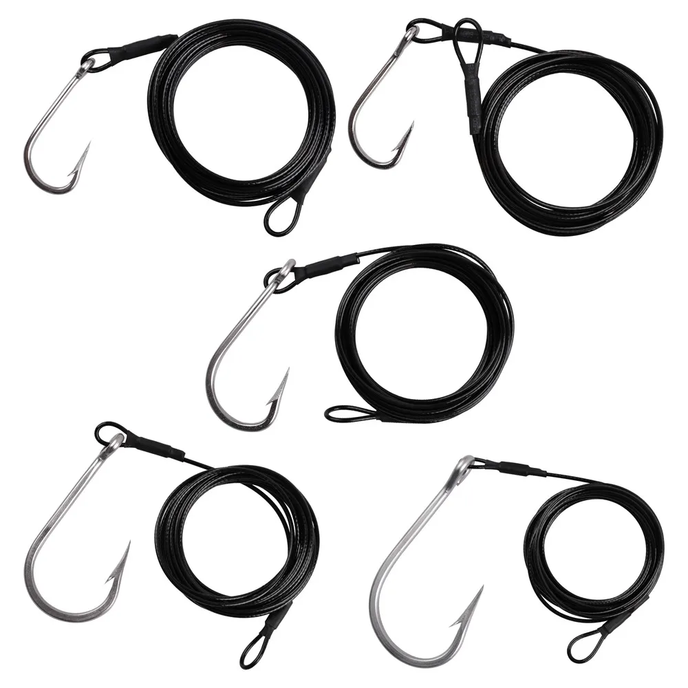 Big game Fishing Hooks 400LB Trolling Casting Tuna Jig rig Nylon Coated Cable Steel Wire Leader Saltwater Shark Toothy Fishhooks