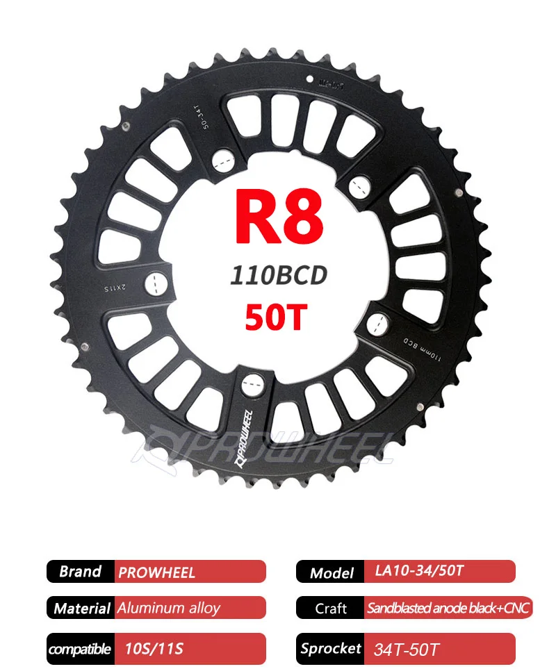 PROWHEEL Road Chain Wheel 34/50T 39/53T Aluminum Alloy Steel Sprocket 130/110BCD AL-7075 CNC 8/9/10/11S Double Crown Chainring