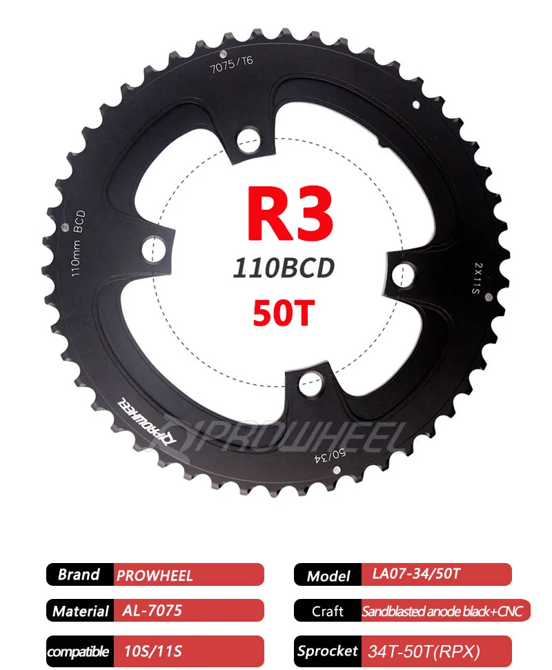 PROWHEEL Road Chain Wheel 34/50T 39/53T Aluminum Alloy Steel Sprocket 130/110BCD AL-7075 CNC 8/9/10/11S Double Crown Chainring