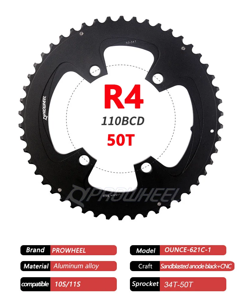 PROWHEEL Road Chain Wheel 34/50T 39/53T Aluminum Alloy Steel Sprocket 130/110BCD AL-7075 CNC 8/9/10/11S Double Crown Chainring