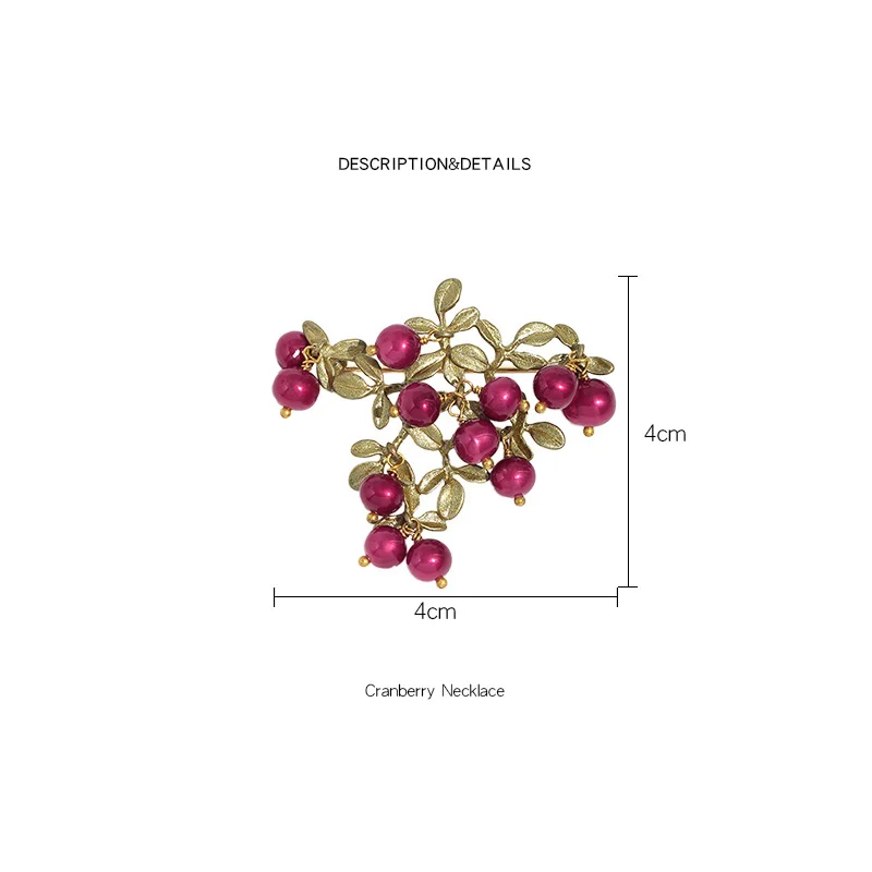 New Elegant Retro Green Cranberry Brooch Metal Pin Pearl Plant Leaf Brooches For Women Collar Accessories Jewelry