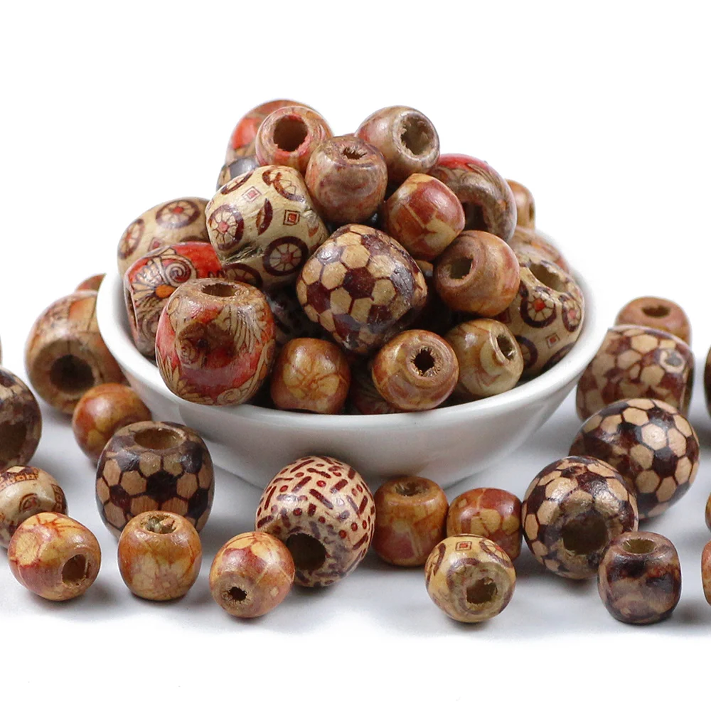 10~100pcs Painted Wooden Beads Spacer Round Big Hole Wood Beads For Jewelry Making Fit Charm Bracelet DIY Findings 9*10/16*17mm