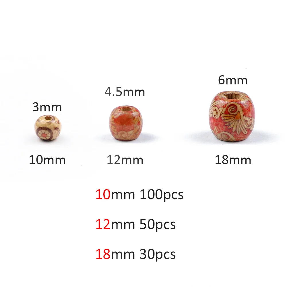 10~100pcs Painted Wooden Beads Spacer Round Big Hole Wood Beads For Jewelry Making Fit Charm Bracelet DIY Findings 9*10/16*17mm