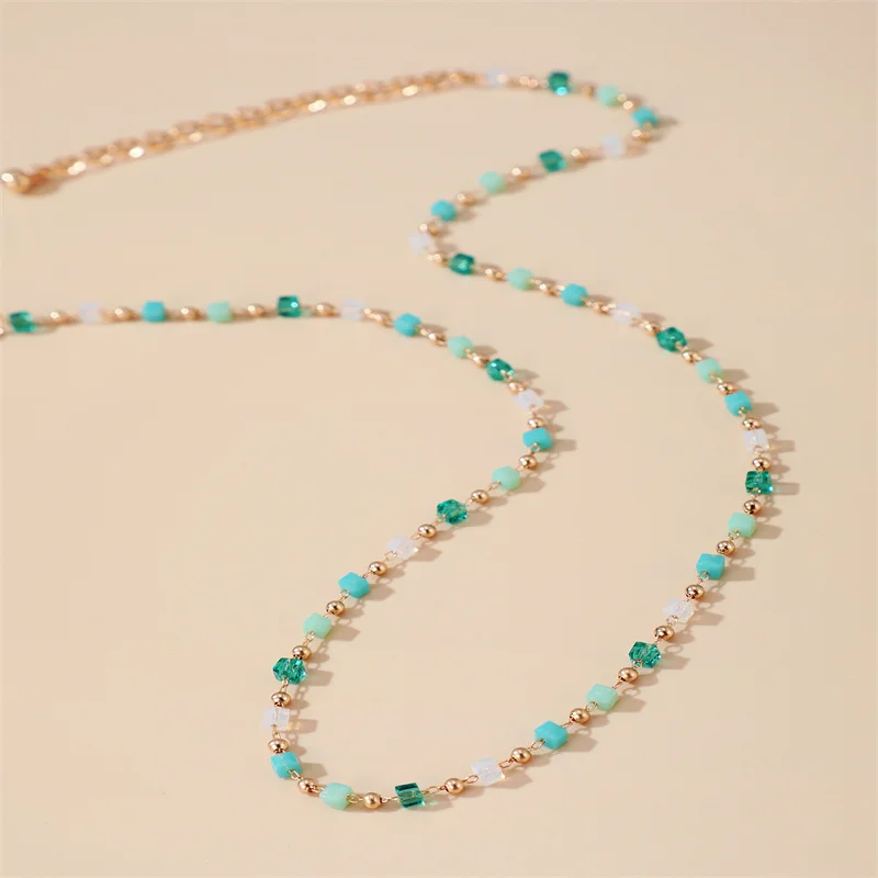 Bohemian Colorful Bead Chain Choker Necklace For Women Green Crystal Bead Chain Necklace Charm Handmade Party Jewelry