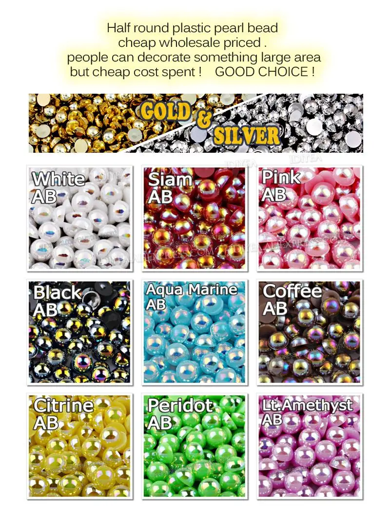 Bulk Wholesale 2-10mm Imitation Pearls Ivory White AB Multi Colors Half Round Flat Back Bead ABS Plastic Glitters DIY Nail Art