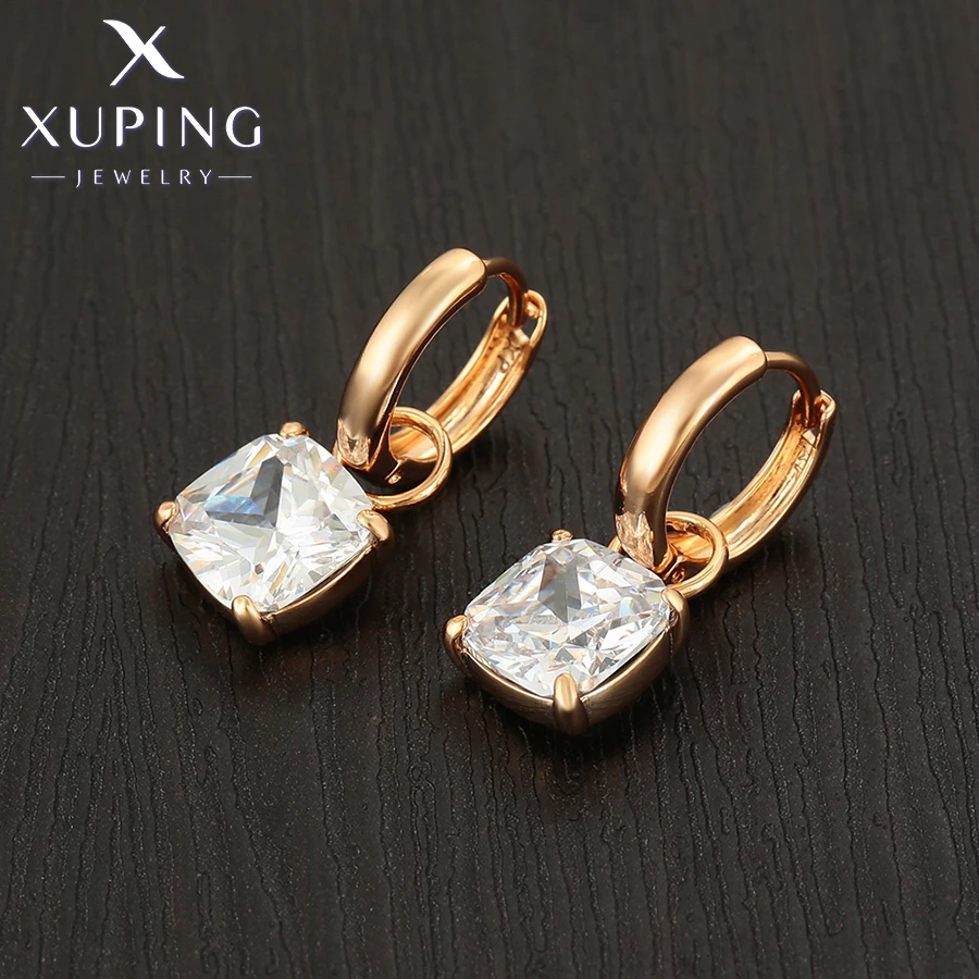 Xuping Jewelry Fashion Hot Sale Square Stone Hoop Earring with Gold Color for Women Party Gift S00145499