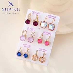 Xuping Jewelry Fashion Hot Sale Square Stone Hoop Earring with Gold Color for Women Party Gift S00145499