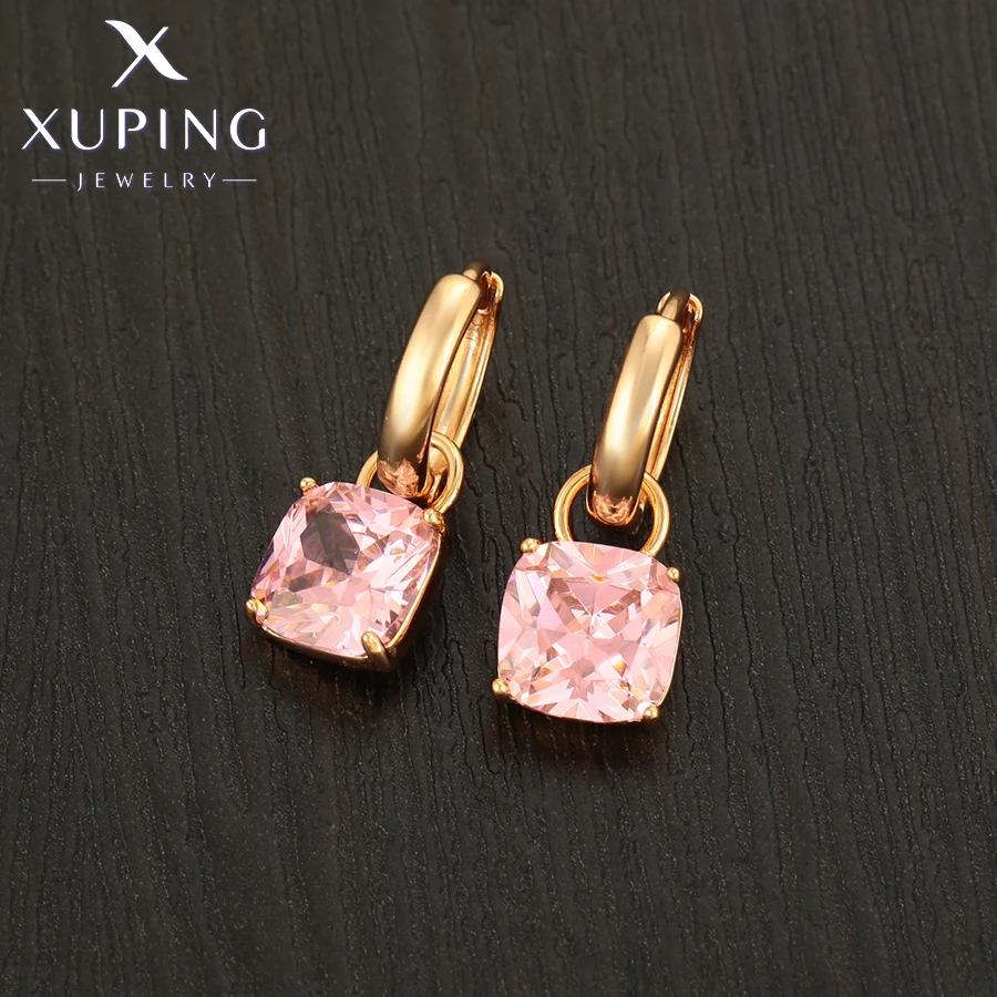 Xuping Jewelry Fashion Hot Sale Square Stone Hoop Earring with Gold Color for Women Party Gift S00145499