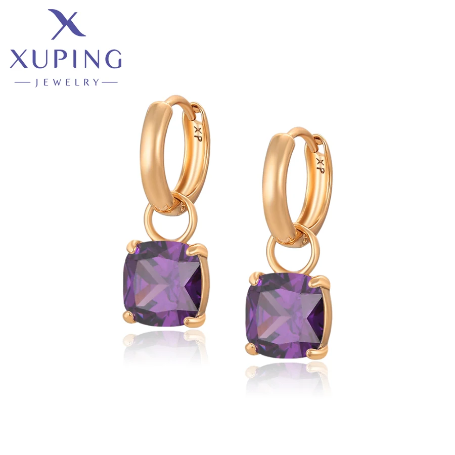 Xuping Jewelry Fashion Hot Sale Square Stone Hoop Earring with Gold Color for Women Party Gift S00145499