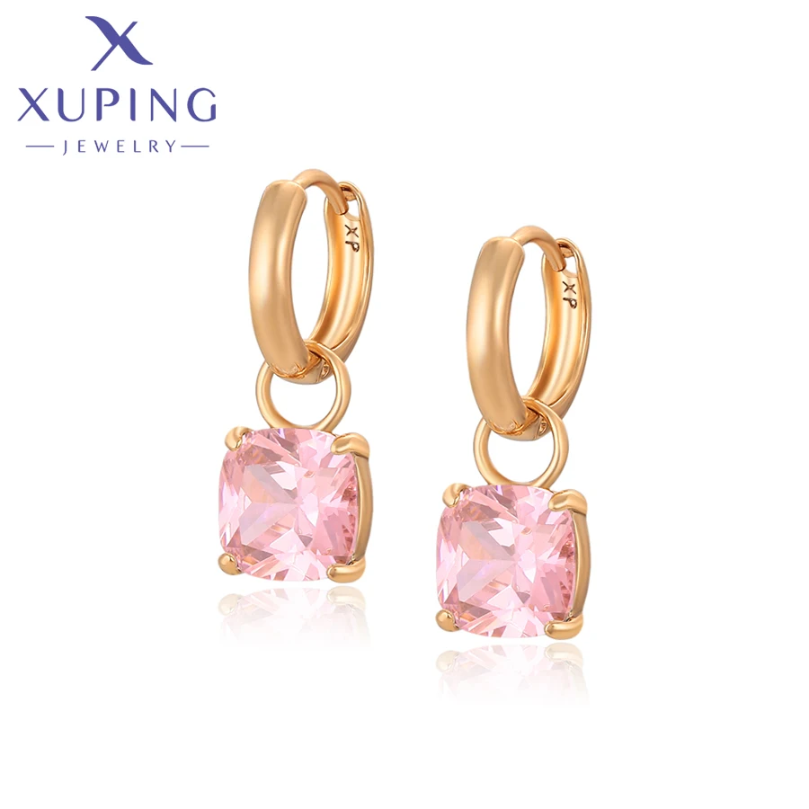 Xuping Jewelry Fashion Hot Sale Square Stone Hoop Earring with Gold Color for Women Party Gift S00145499