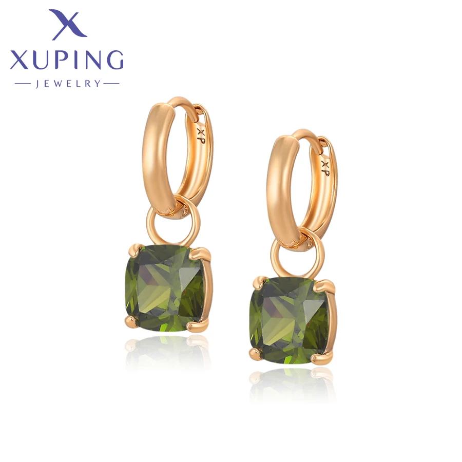 Xuping Jewelry Fashion Hot Sale Square Stone Hoop Earring with Gold Color for Women Party Gift S00145499