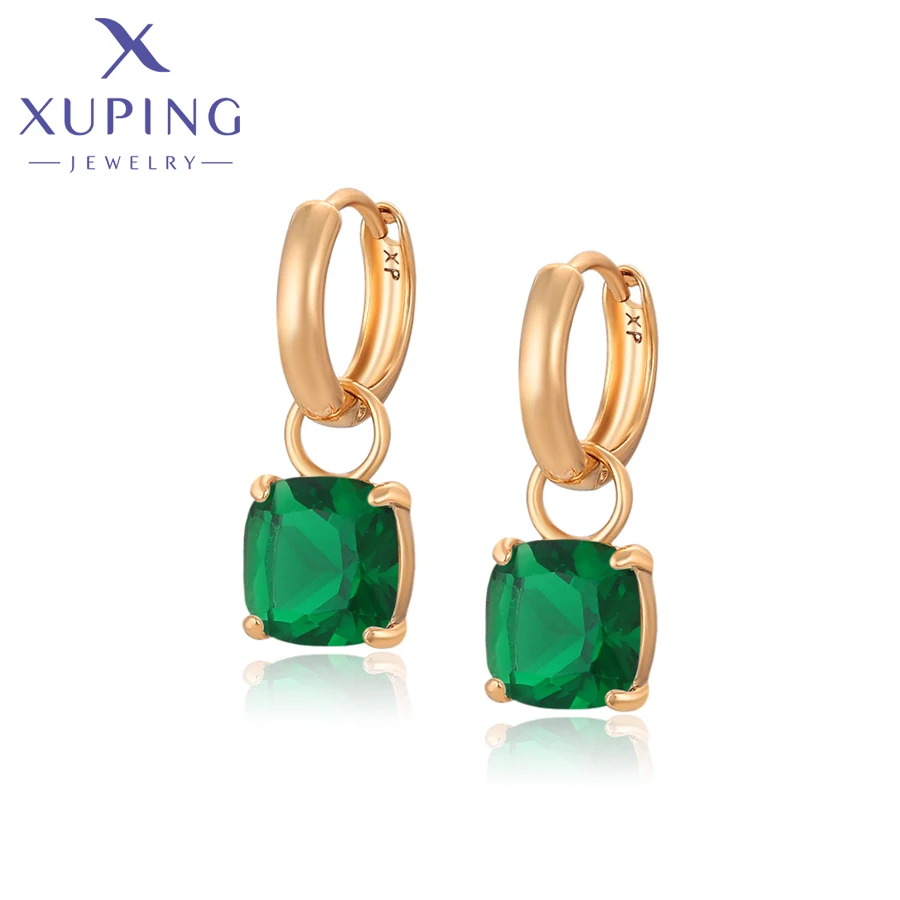 Xuping Jewelry Fashion Hot Sale Square Stone Hoop Earring with Gold Color for Women Party Gift S00145499