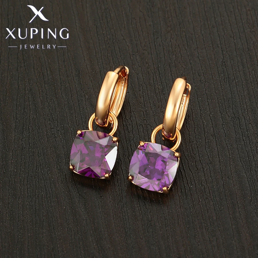 Xuping Jewelry Fashion Hot Sale Square Stone Hoop Earring with Gold Color for Women Party Gift S00145499