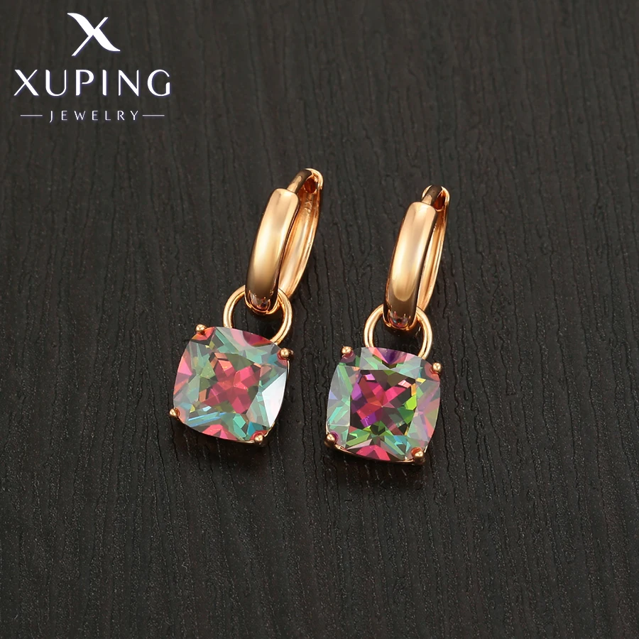 Xuping Jewelry Fashion Hot Sale Square Stone Hoop Earring with Gold Color for Women Party Gift S00145499