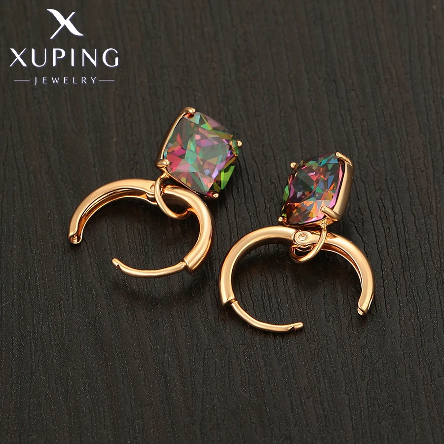 Xuping Jewelry Fashion Hot Sale Square Stone Hoop Earring with Gold Color for Women Party Gift S00145499