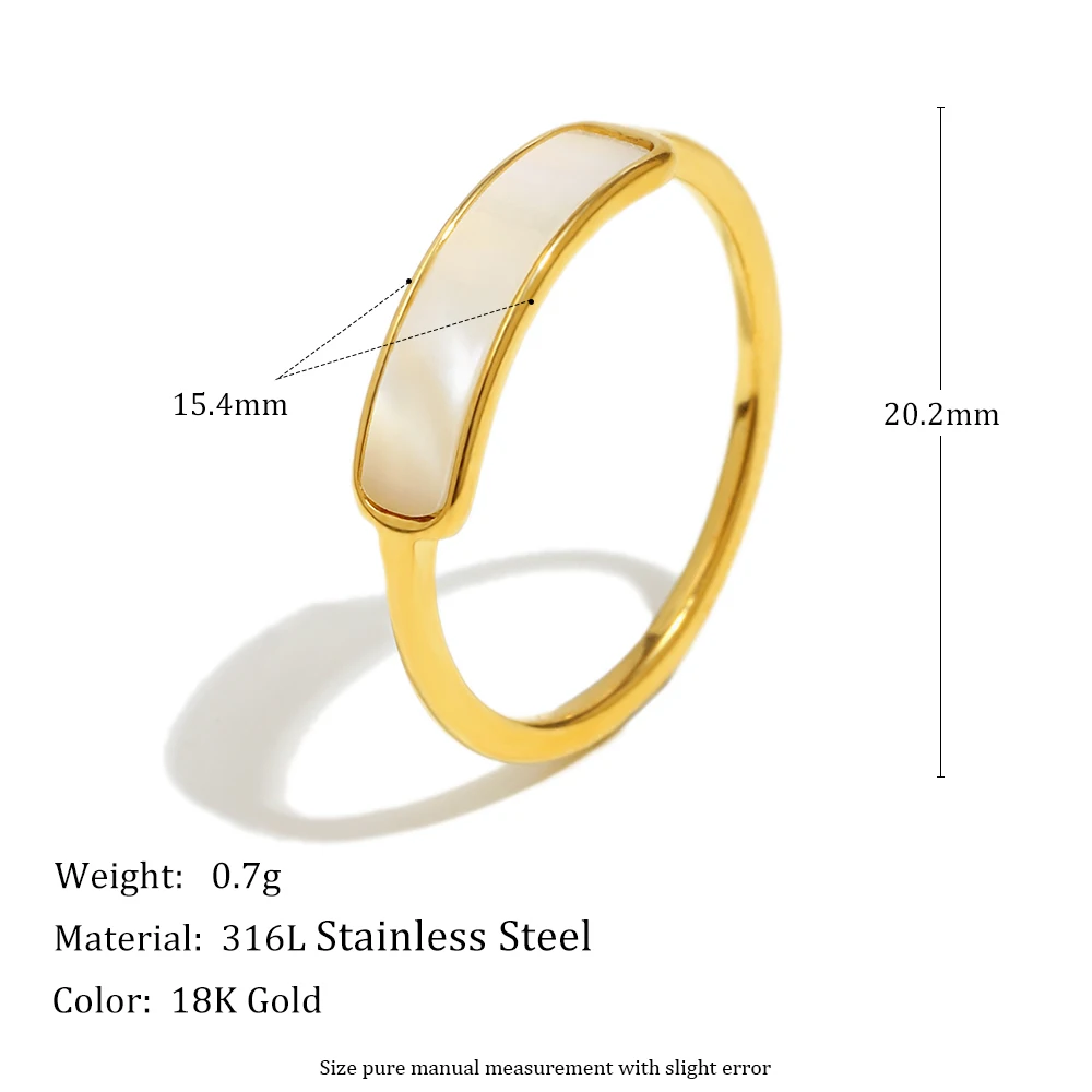 E.B.belle New Stainless Steel Tarnish Free Jewelry Natural Shell Ring Thin Small Size White Rings For Woman Ladies Elegant Ring