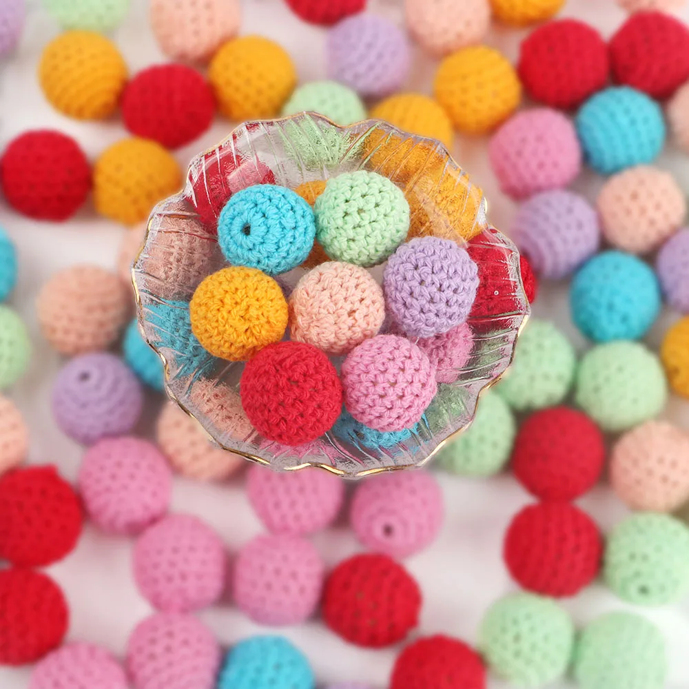 Kovict 100Pcs 16/20MM Wooden Crochet Beads Round DIY For Jewelry Making Necklace Bracelet Earrings Etc Handmade Accessories