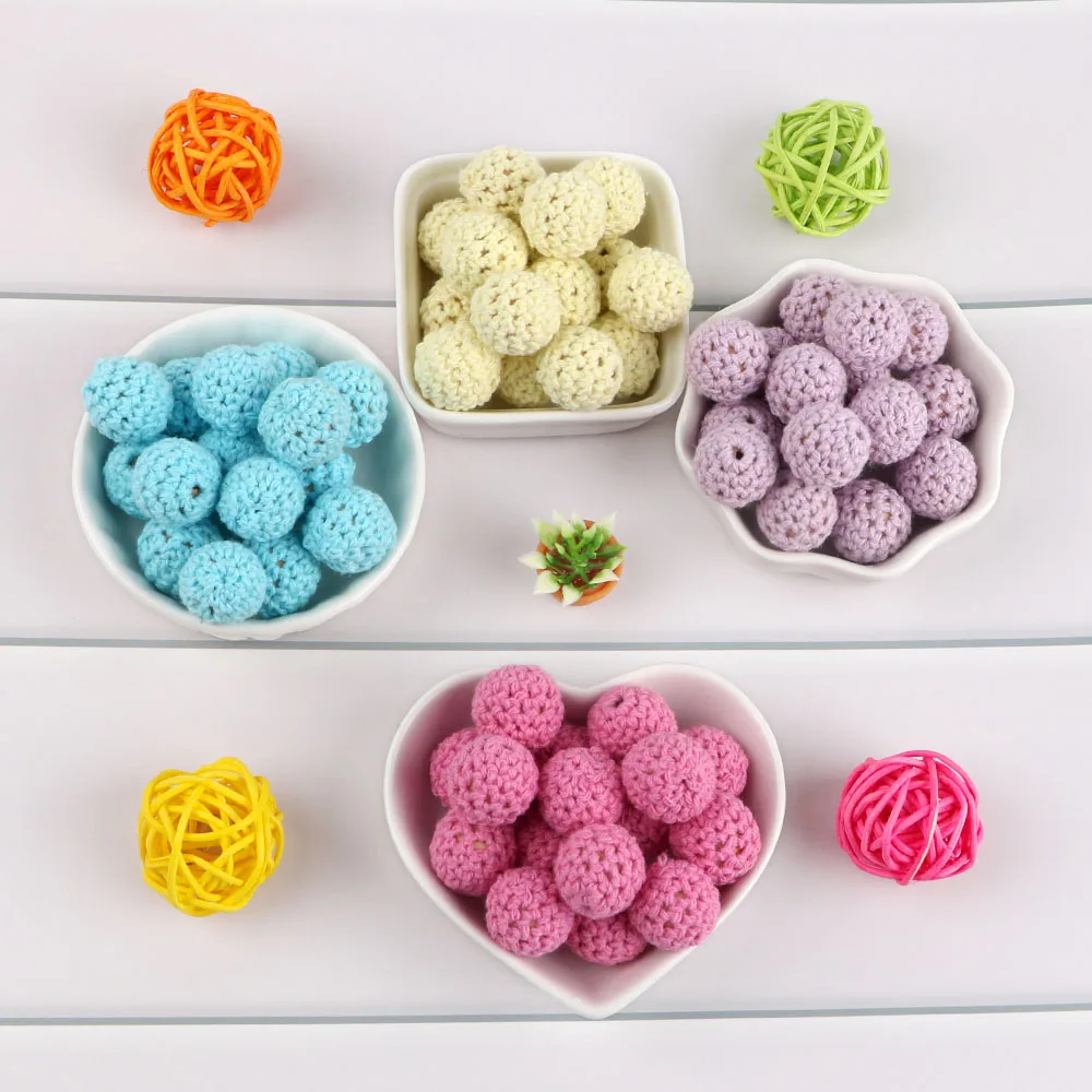 Kovict 100Pcs 16/20MM Wooden Crochet Beads Round DIY For Jewelry Making Necklace Bracelet Earrings Etc Handmade Accessories